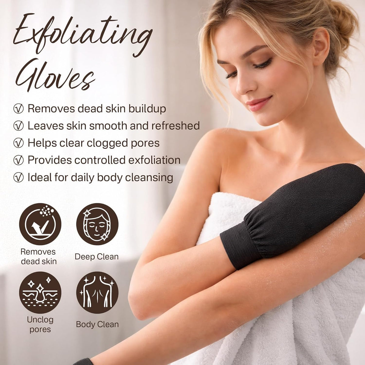 Exfoliating Glove 2 Pack, Korean Exfoliating Mitt, Body Scrubber Exfoliator
