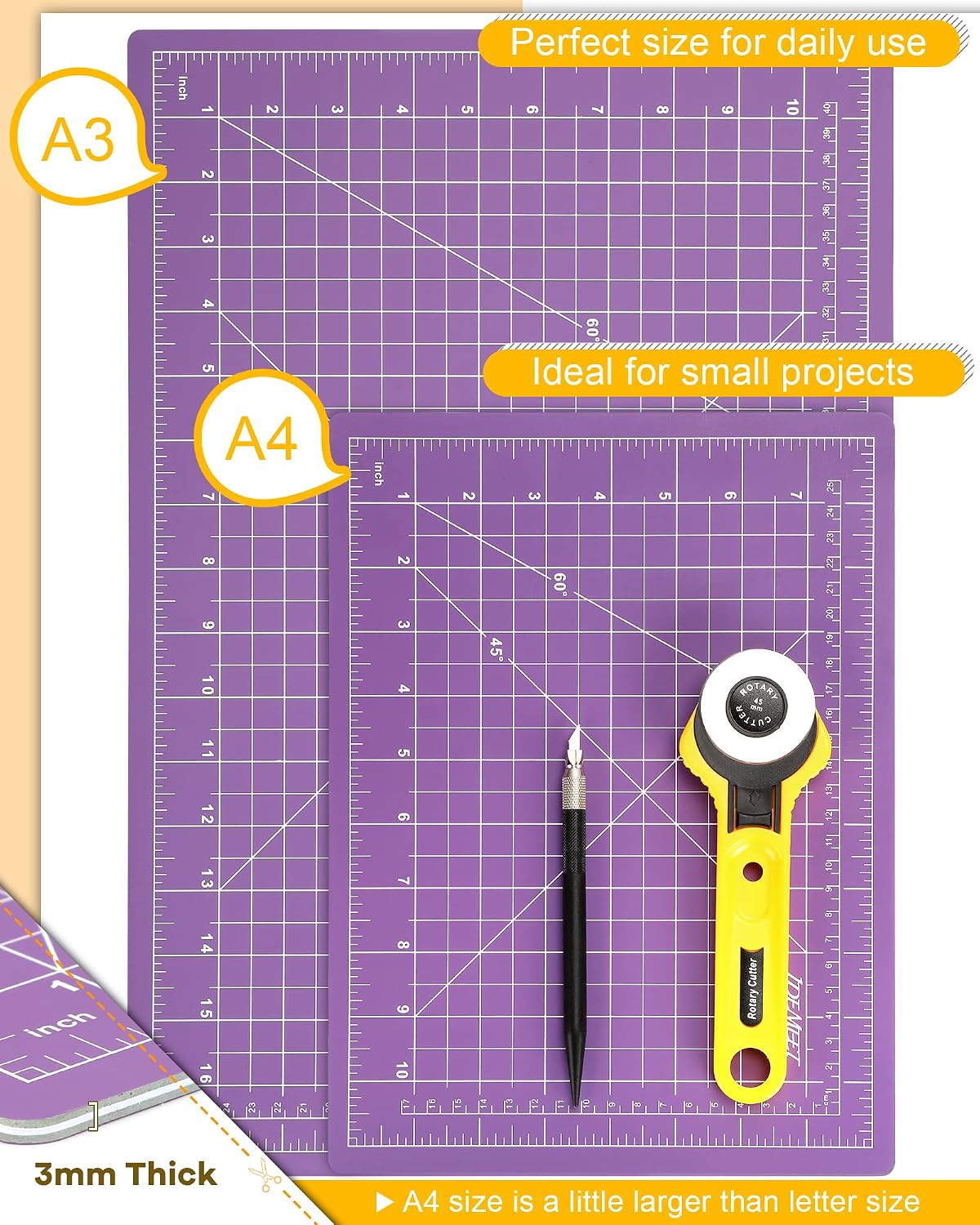 Cutting mat grid and angle guides